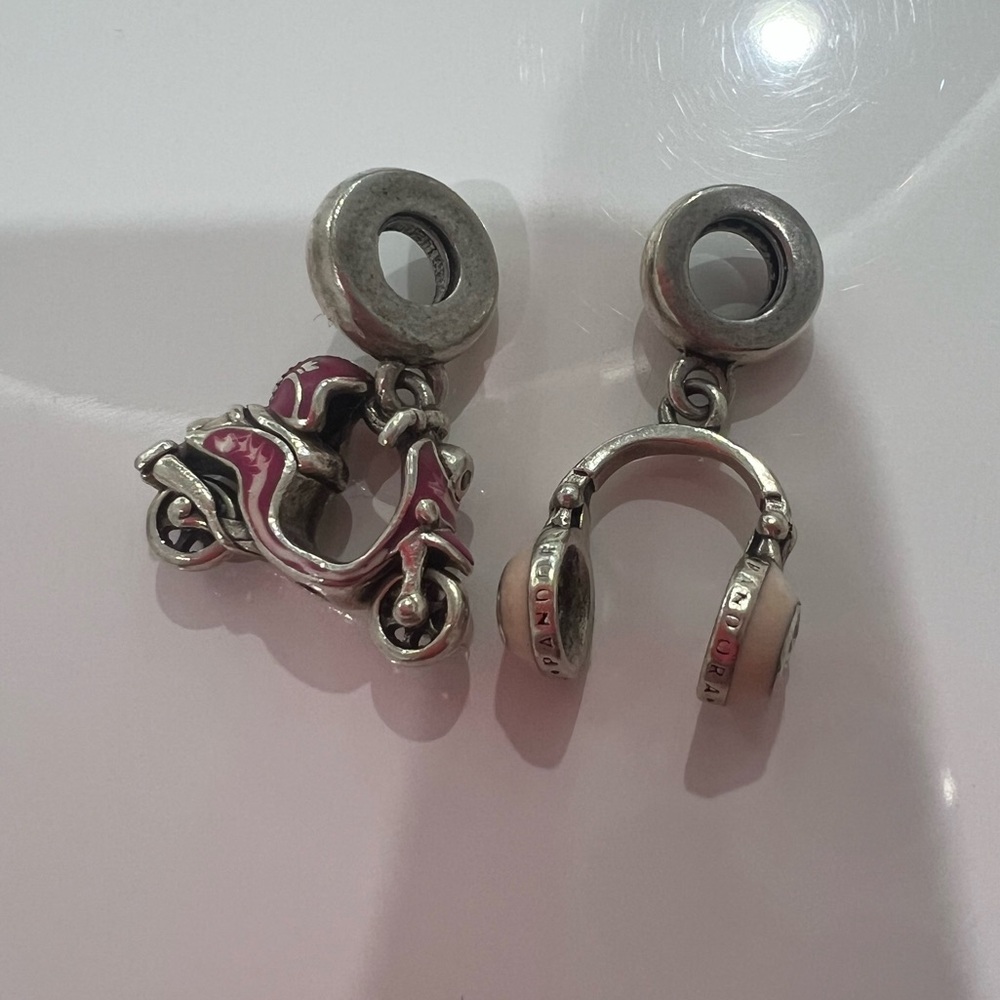 Pandora Silver and Pink Scooter and Headphones Charms